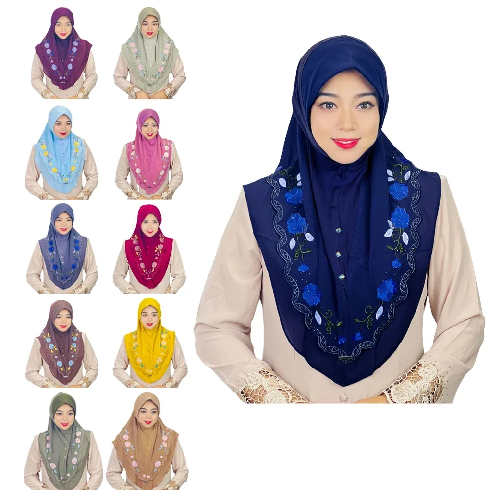 Muslim Double Layer Embroidery Hijab for Muslim Islamic Scarf Arab Shawls Malaysia Style Wear Directly Instant Amira Headscarf