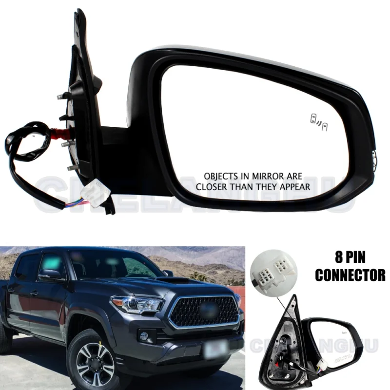 

Mirror Assembly For Toyota Tacoma 2016 2017 2018 2019 2020 2021 US Right 8 Pins Black Heated Power Adjust Power Fold Blind Spot