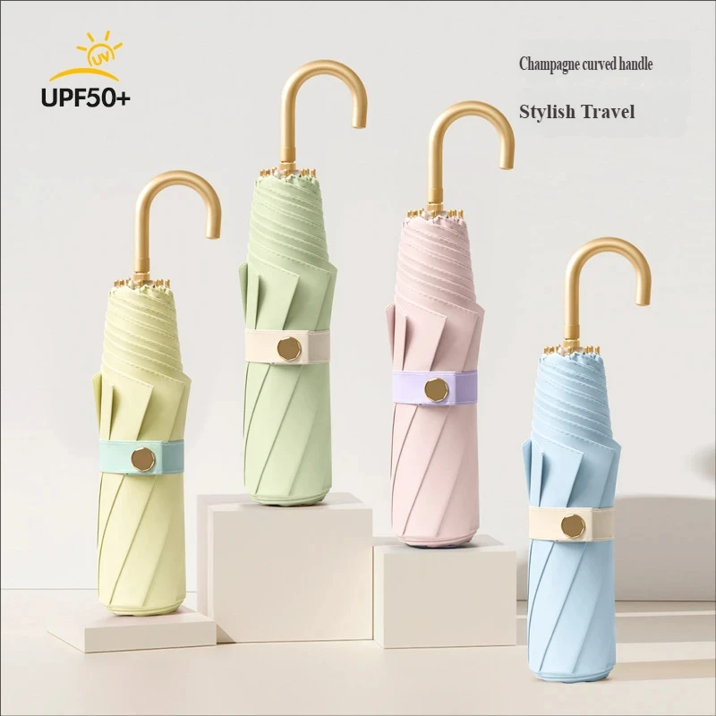 High-end Macaron Fresh Portable Umbrella, 3-fold Fan Umbrella, Dual Use Sun & Rain Folding Parasol, Fresh Style Lightweight Umbr