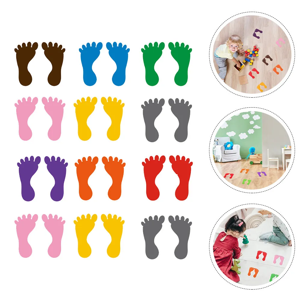 

12Pairs Footmark Stickers Safe Waterproof Foot Shape Floor Stickers Non Slip for Bathroom Kindergarten Swimming Pool Floor
