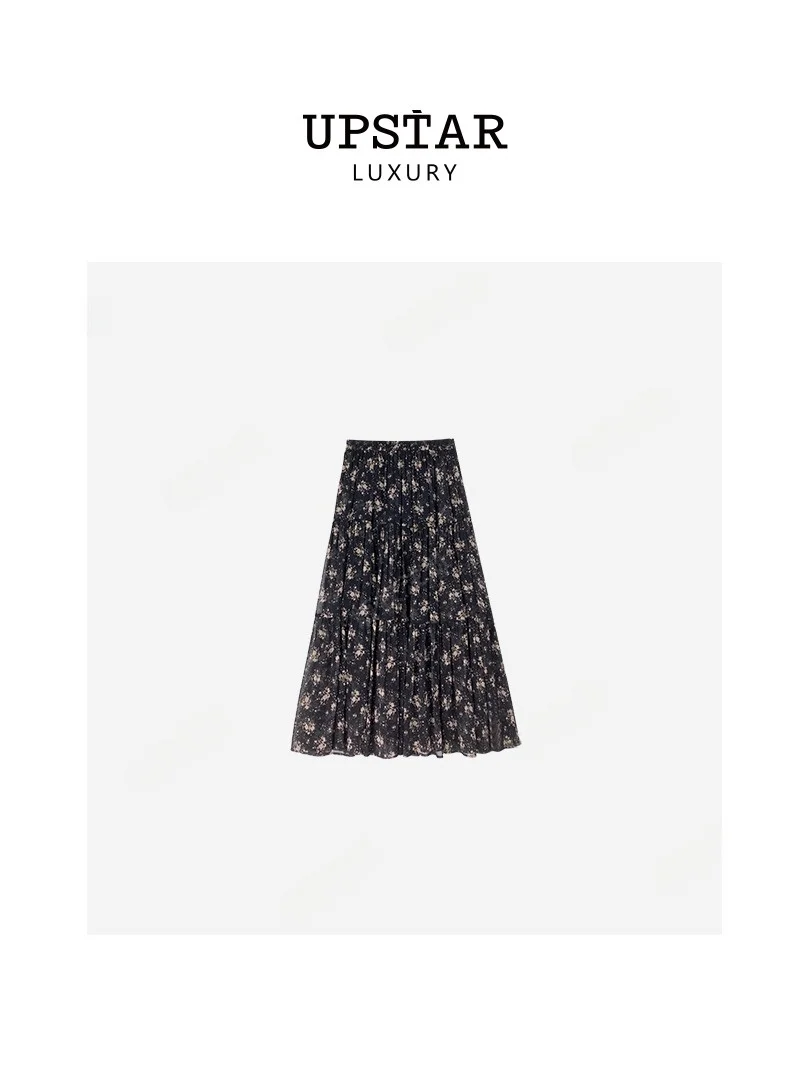 

Slimming Tea Flower Half-length Skirt Fashionable Vintage High-waisted A-line Polyester Citywalk Spring Summer New Arrival