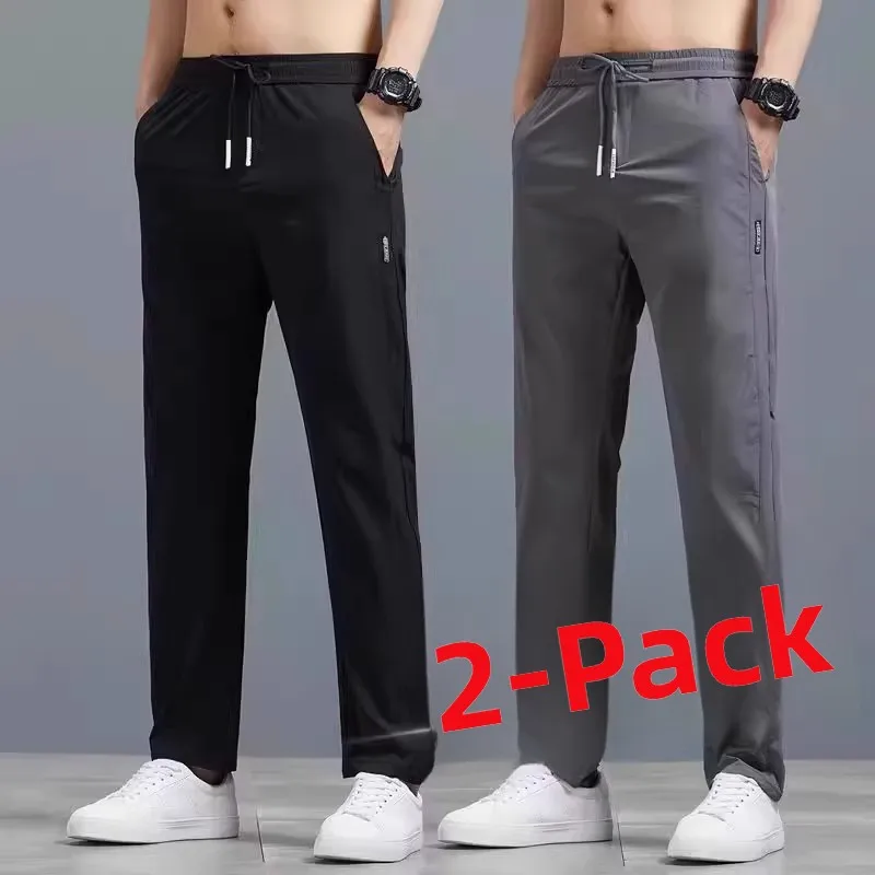 بنطلون صيفي عصري من الحرير الجليدي، فضفاض ومتعدد الاستخدامات للرجال، مقاوم للبلى، مرن، سريع الجفاف، قابل للتنفس، بنطلون كاجوال