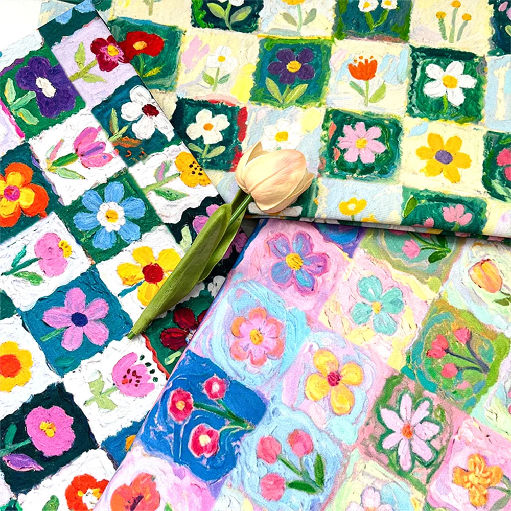 150 x 50 cm bunter karierter Baumwoll-Popeline-Stoff im 60er-Jahre-Stil, digital bedruckt, weich, atmungsaktiv, für DIY-Näharbeiten, Kleider, Blusen, Heimdekoration