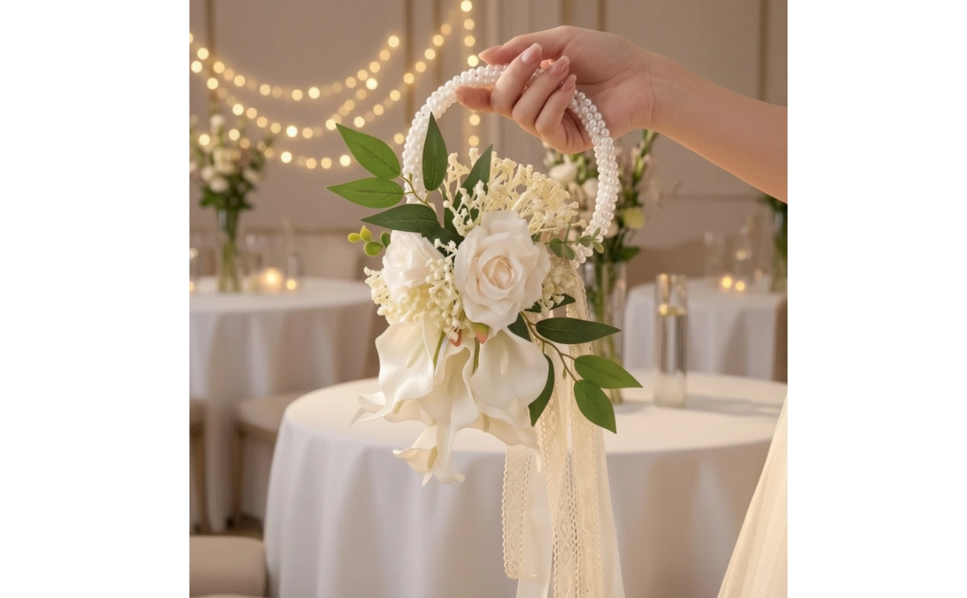 Wedding Bouquet with Pearl Handle Decorative Bridal Bouquet with Pearl Handle Handheld Flower Arrangement Elegant Flowers Formal