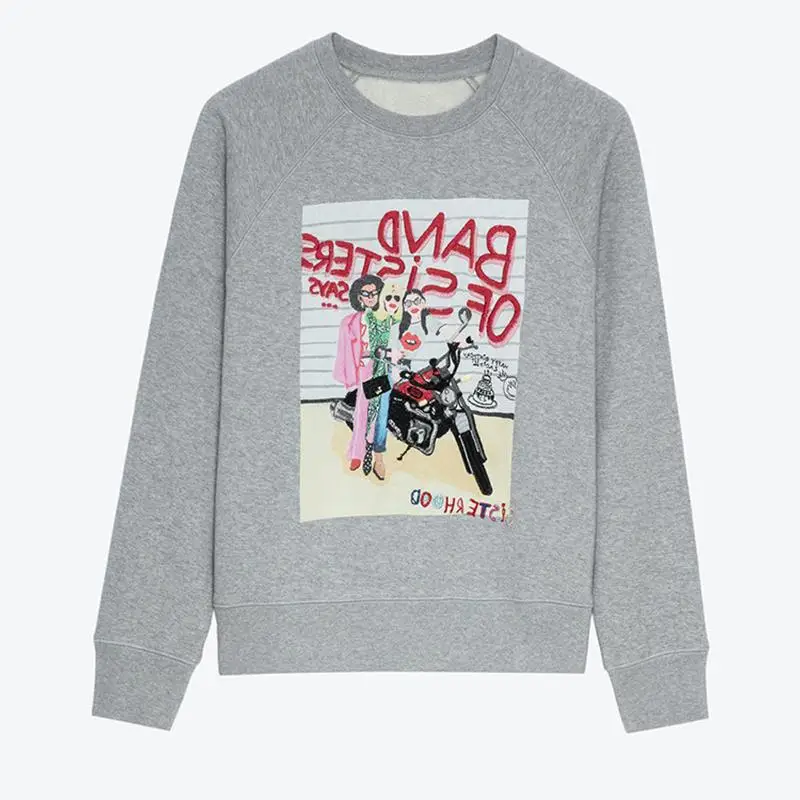 

Zadig Casual Sweater Women Fashion Grey Long Sleeve Sweaters Female Cotton Letter Print Pullover Top Lady Sweatshirt Streetwear