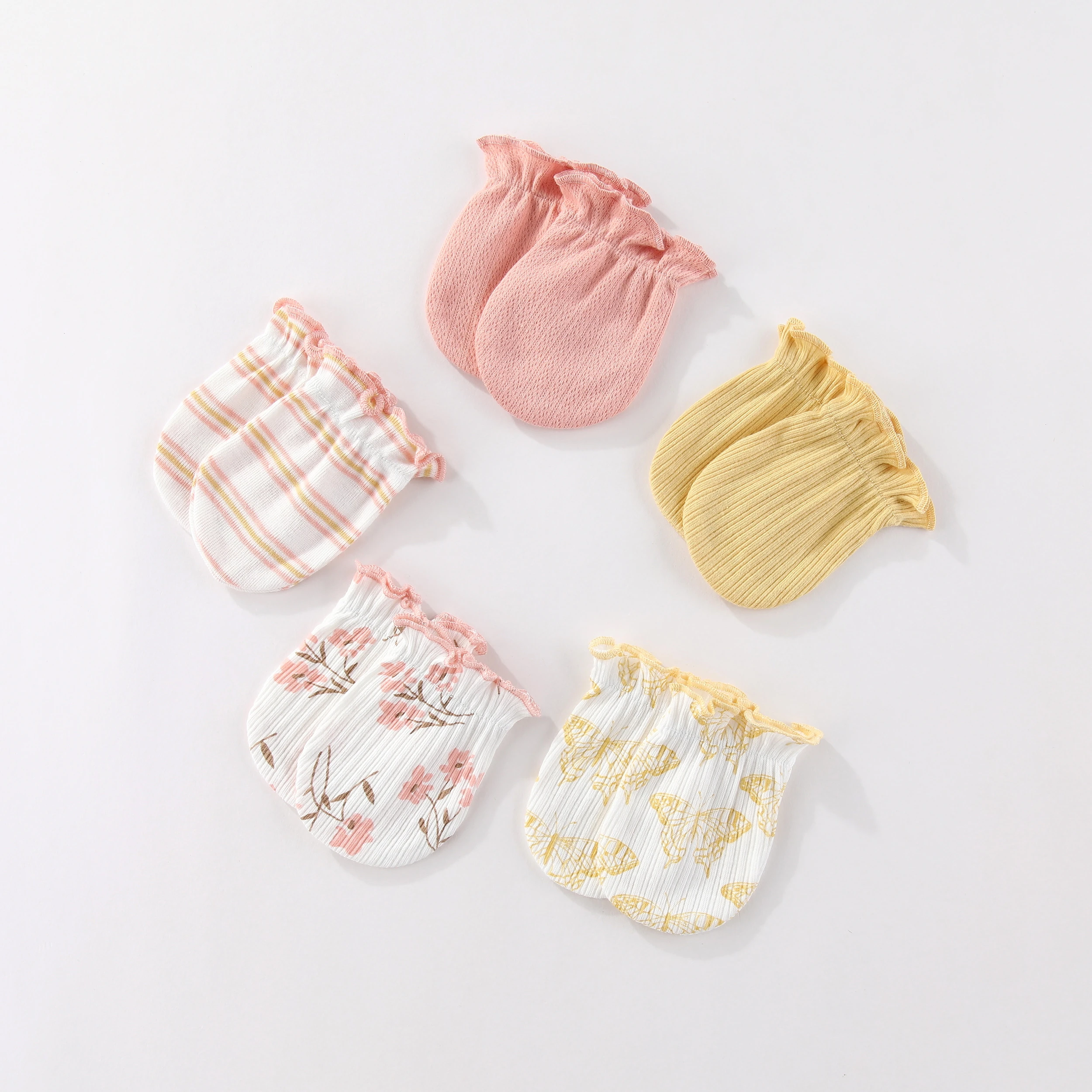

5-Pair Newborn Boy Girl Mittens Cotton Soft Baby Unisex Not Snatch Gloves 0-6 Months Four Seasons Infant Accessories