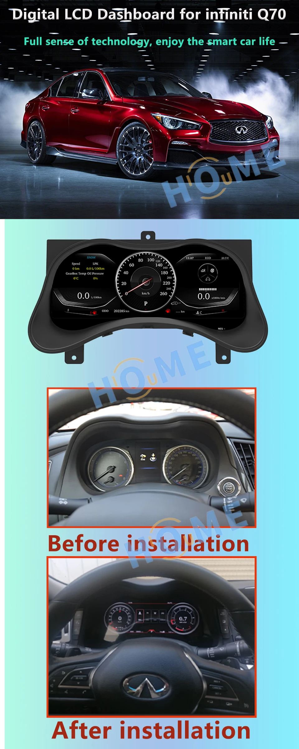 Digital Dashboard Panel Virtual Instrument Cluster CockPit LCD Speedometer For Infiniti Q70 2012 - 2017 Smart Meter