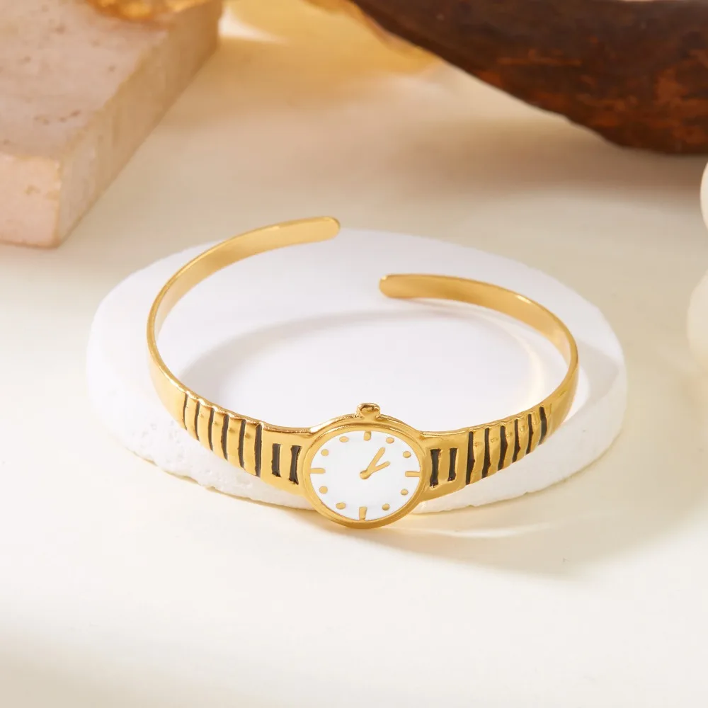 Jewelry Clock Watch Design Bangle Creative Vintage Open Bracelet Silver Fashion Titanium Steel Hand Chain Gift