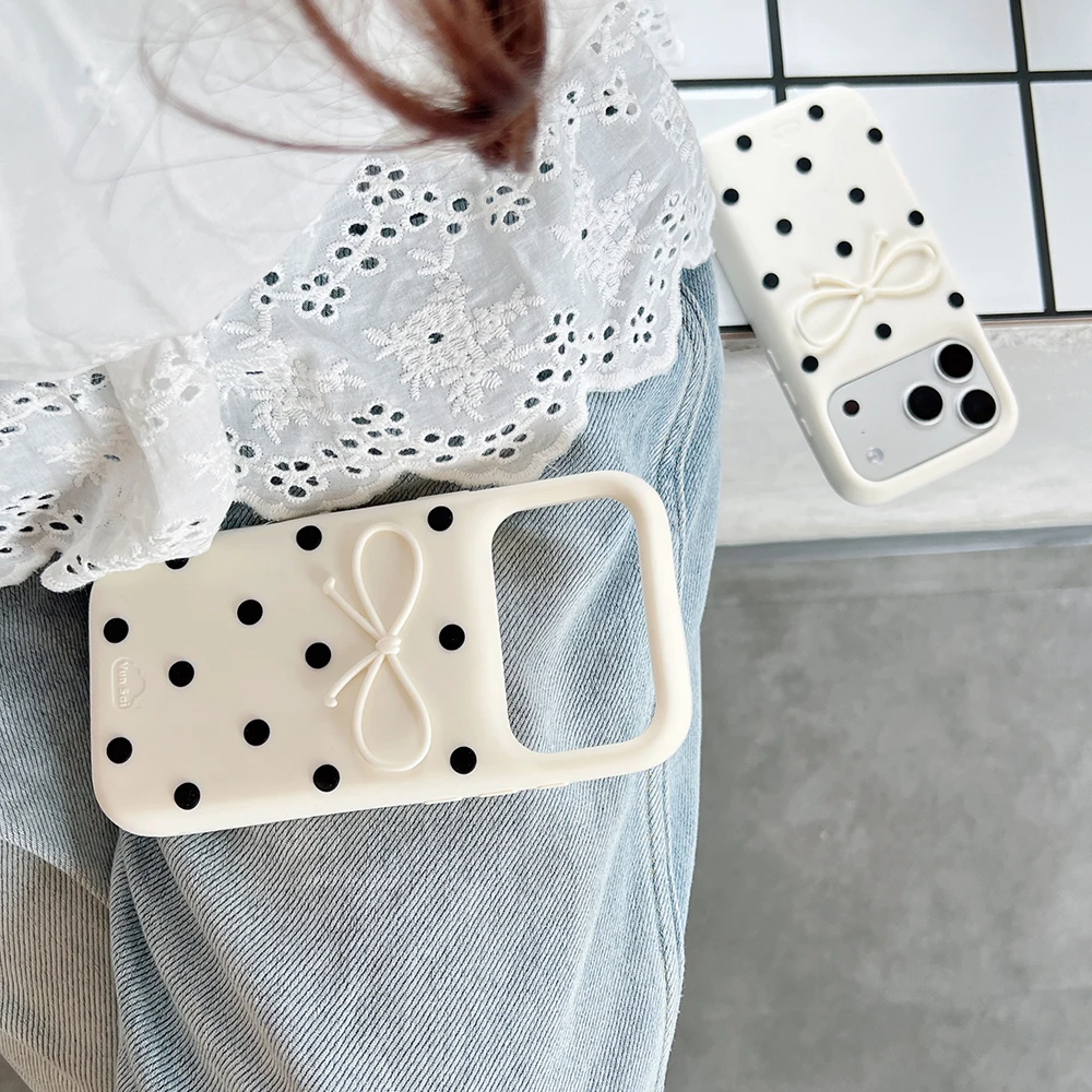 Kawaii 3D Polka Dot Schleifenknoten Weiche Silikon-Handyhülle für iPhone 12 13 14 15 16 17 Pro Max Lustige Stoßfeste Rückabdeckung – Detail 5