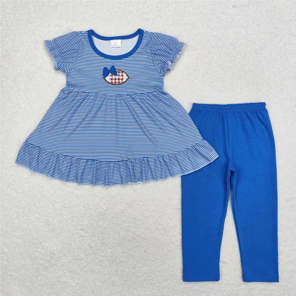 Bebê crianças roupas irmão verão meninas bebê meninas listras futebol irmão túnica legging conjuntos de roupas