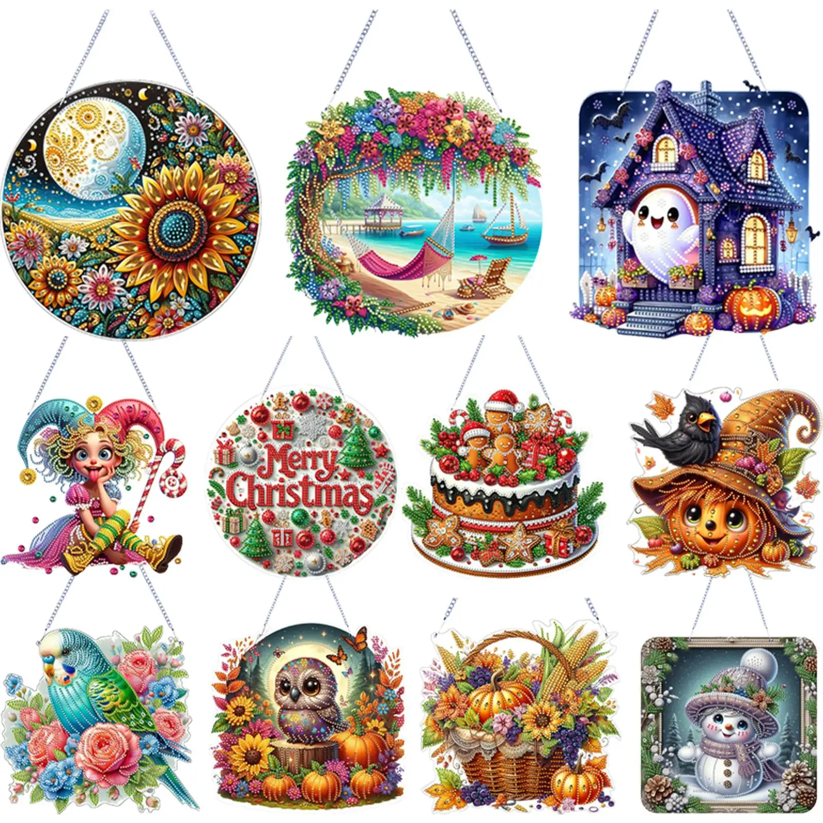 

2D Flat DIY Hanging Diamond Art Kits Diamond Painting Set Diamond Art Pendant Double-sided Printing DIY Home Decor Hanging Charm