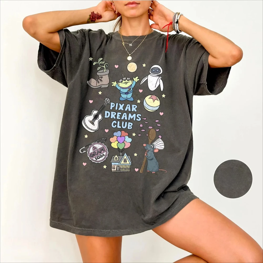 بيكسار دريمز كلوب الراحة الألوان قميص لطيف ديزني بيكسار شخصيات المحملة العنب الصودا حتى راتاتوي جدار E لعبة قصة المرأة التي شيرت