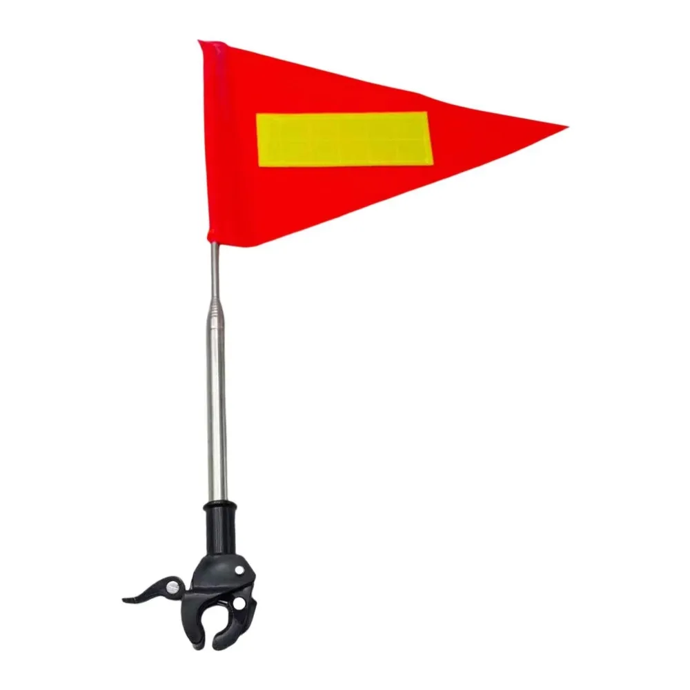 Clamp On Safety Warning Flag Stainless Steel High Visibility Reflective Triangle Flag 1.6m Oxford Cloth Golf Cart Flag