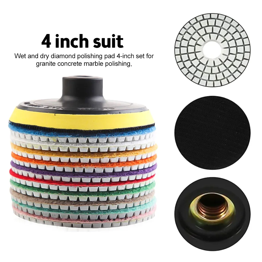 8 шт., 4 дюйма, 100 мм, комплект алмазных полировальных подушечек, влажный/сухой для гранита, камня, бетона, мрамора, полировки, набор шлифовальных дисков