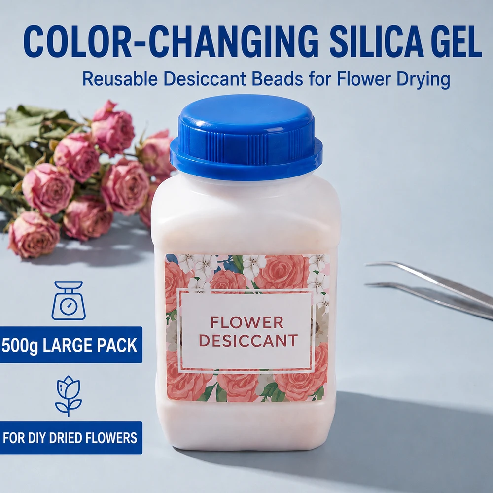 Reusable Silica Gel Flower Drying Crystals Moisture-Absorbing & Color-Indicating, Ideal for Preserving Wedding Bouquets 500g