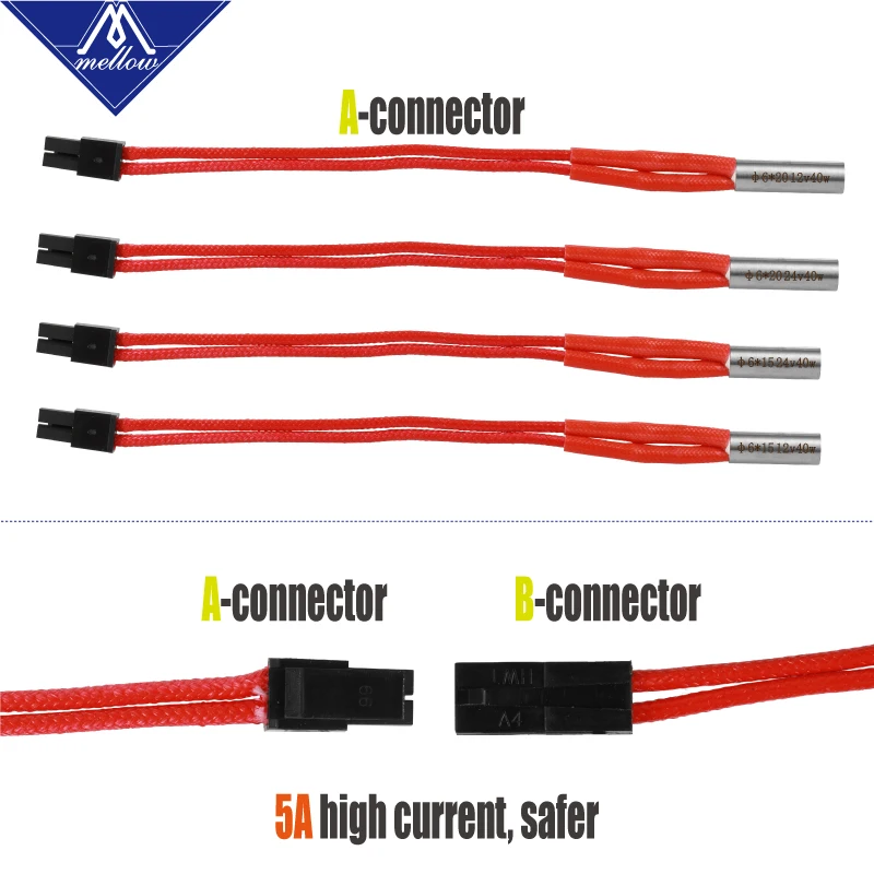 Mellow High Quality 6 * 15/20/30MM 12V/24V 40W Heating Tube 3D Printer Accessories