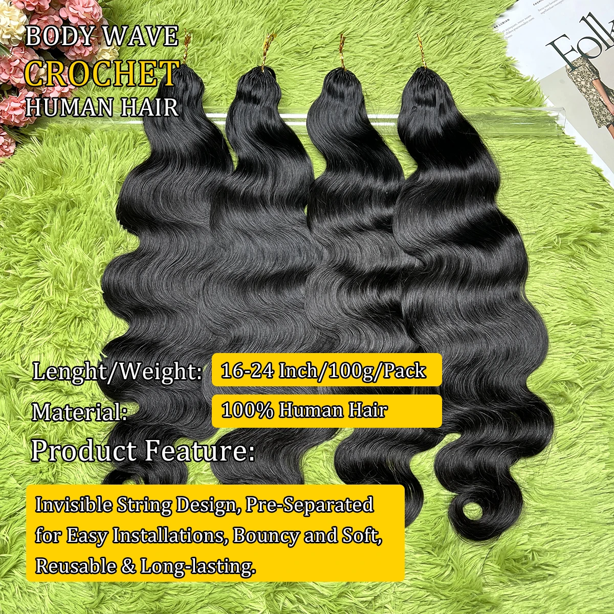 Body Wave Miracle Knots Feather Crochet 100% Human Hair Pre Separated Pre Looped For Women Boho Braids Reusable Natural Color