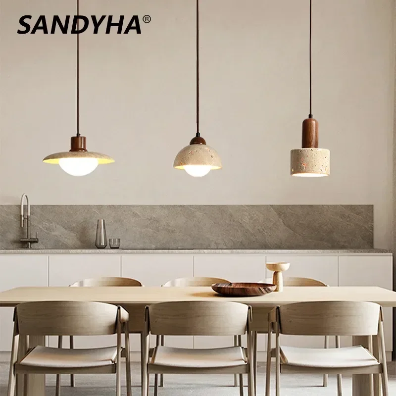 

SANDYHA Retro Small Pendant Lights Yellow Hole Stone Led Hanging Lamp for Bedroom Bedside Dining Room Chandeliers Lustre Decor