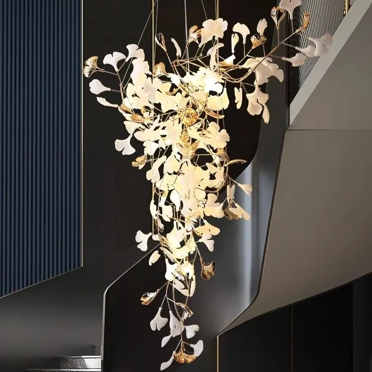 

Modern Home Decoration Ginkgo Leaf Chandelier for Living Room Duplex Building Pendant Lamp Interior Lighting Hanging Luminaires