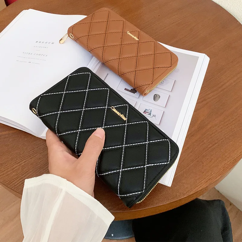 Damesportemonnees Diamant Effen Kleur Eenvoudig Modieus Elegant Veelzijdig Lange portefeuilles Multifunctionele kaarttassen Portemonnees
