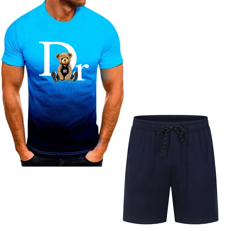 

New summer fashion men's sportswear T-shirt shorts set 3D printed casual short sleeved set jogging fitness set