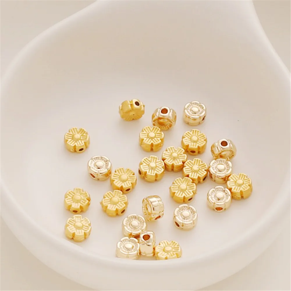 10pcs 14K Gold-filled Matte Gold Double-Sided Flower Loose Beads, DIY Bracelet, Necklace Beads, Flat Beads, 6mm