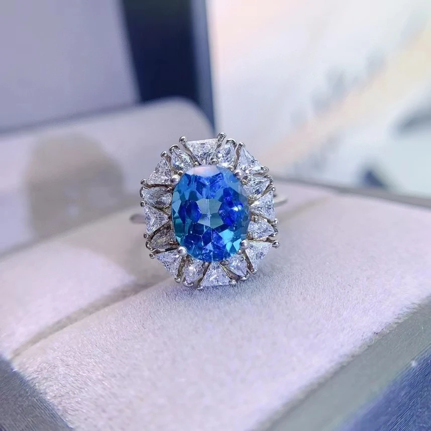 VVS Grade London Blue Topaz Ring for Wedding 3ct 8mm*10mm Natural Topaz Silver Ring Solid 925 Silver Gemstone Jewelry