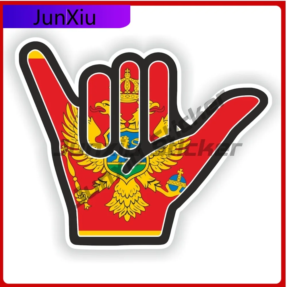 

Montenegro Flag Shaka Hand Hang Loose Vinyl Decals Graphic Stickers Motorcycle Suv Electric Scooter Camping Outdoor Sticker Acce
