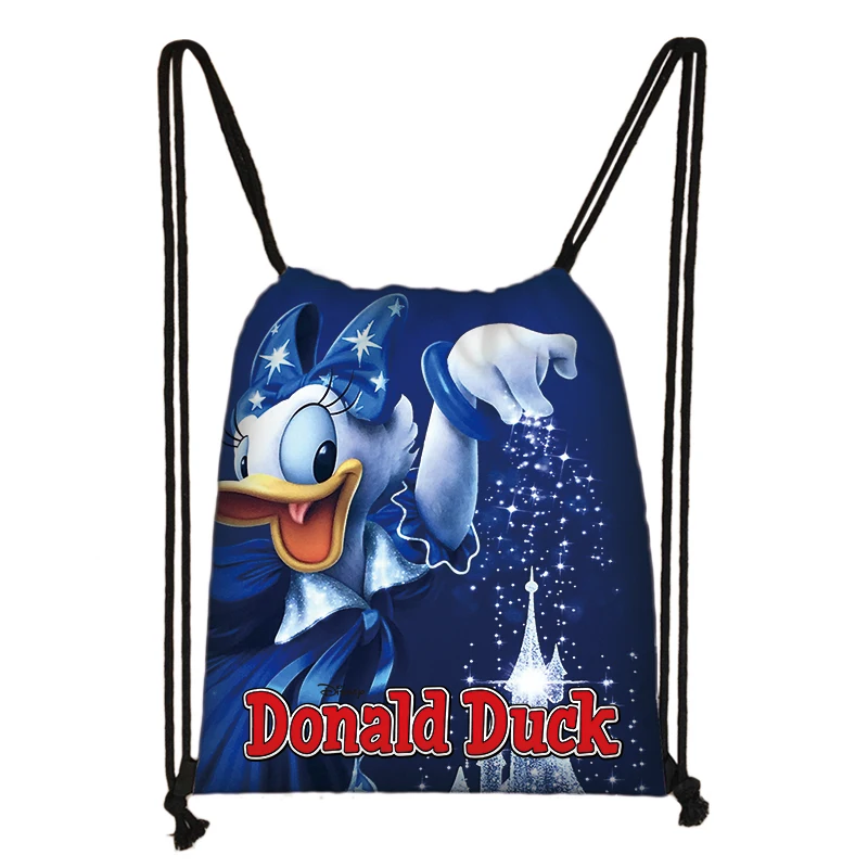 Mochila feminina pato Donald com cordão, bolsa de compras de grande capacidade, mochila casual adolescente, bolsa de viagem portátil para meninos e meninas, moda