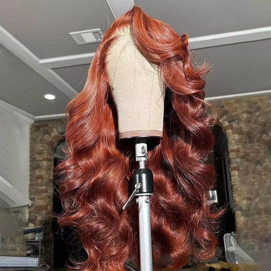 

200% Reddish Brown Body Wave 13x6 HD Lace Frontal Human Hair Wigs 13x4 Copper Red Colored Water Wave Wigs Pre Plucked For Women