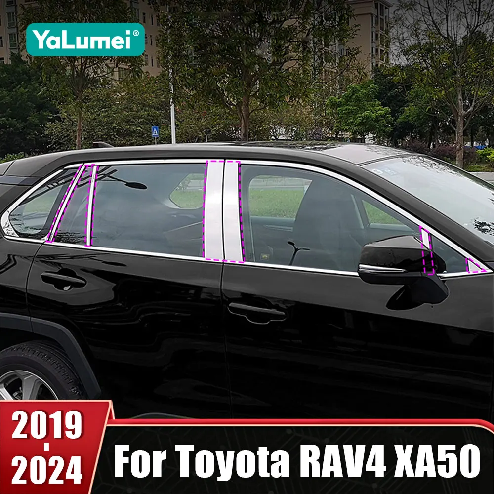 

For Toyota RAV4 XA50 2019-2022 2023 2024 Hybrid Stainless Car Window Pillar Posts Cover Trim Stickers Mirror Effect Accessories