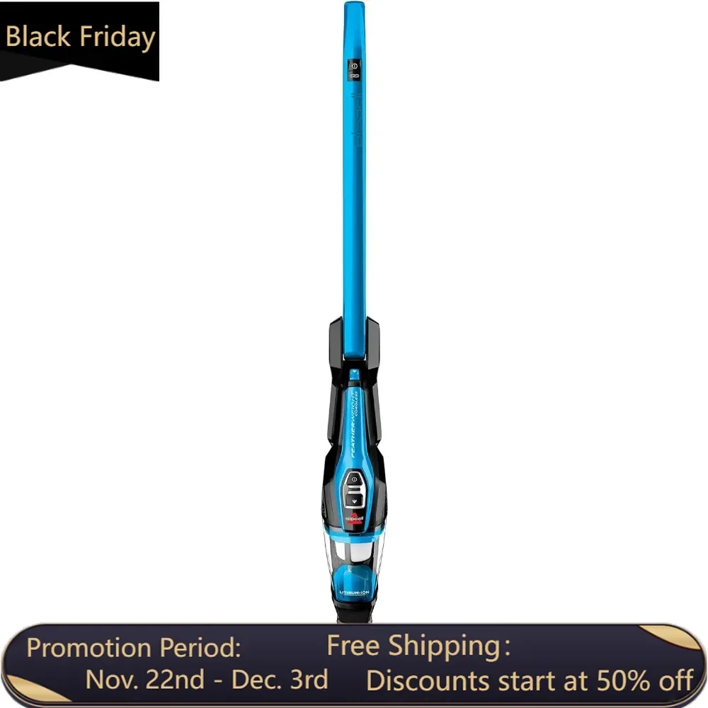 Featherweight Cordless Stick Vacuum, Blue, Black, Two-Way Folding Handle 20 Minutes of Run Time and Charges in Just 4.5 Hours