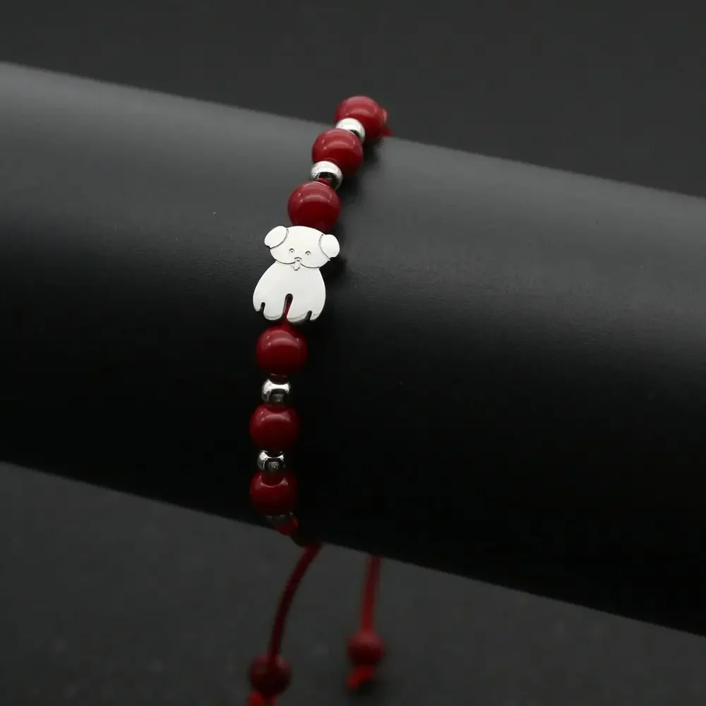 Cute Stainless Steel Bear Bracelets For Men Women Natural Stone Handmade Beaded Thread Braid Friendship Bracelet Couple Jewelry