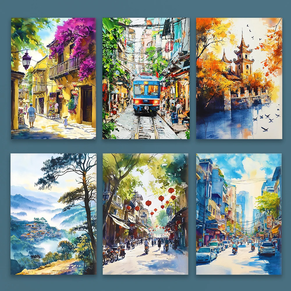 

Hanoi Vietnam Watercolor Art Poster Ho Chi Minh Watercolor Travel Print Vietnam Wall Art Illustration Canvas Painting Home Decor