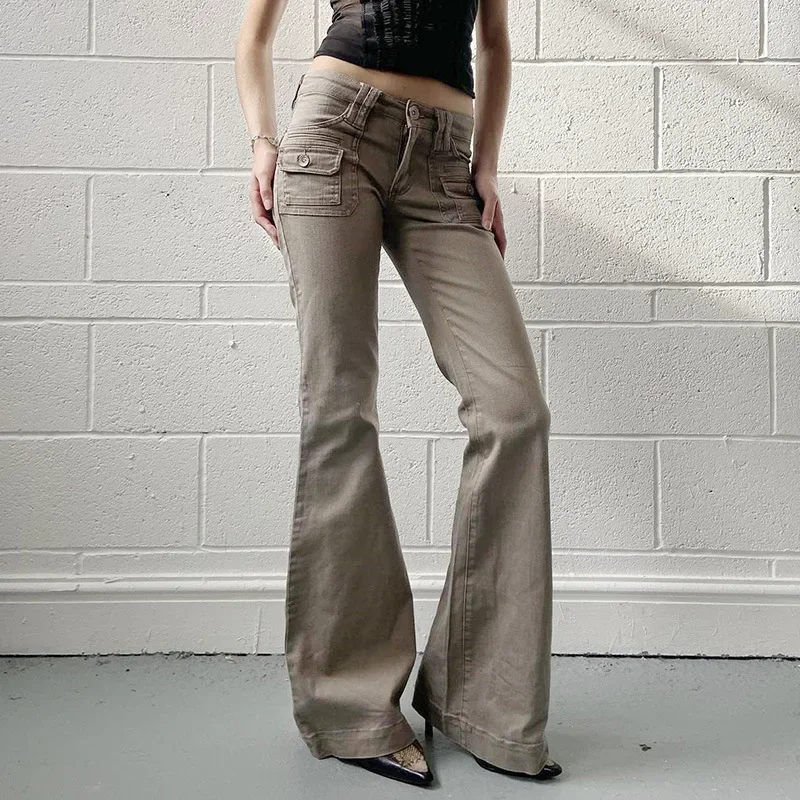 Pantalon évasé simple pour femme avec poche, jean basique, coupe couvertes, vêtements classiques, style anglais décontracté, haute couture, tout match