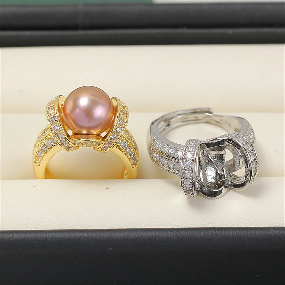 

Domestic 14k Gold Injection, Electroplating, Winding, and Inlaid Zircon Large Pearl Ring with Adjustable Opening DIY Accessories