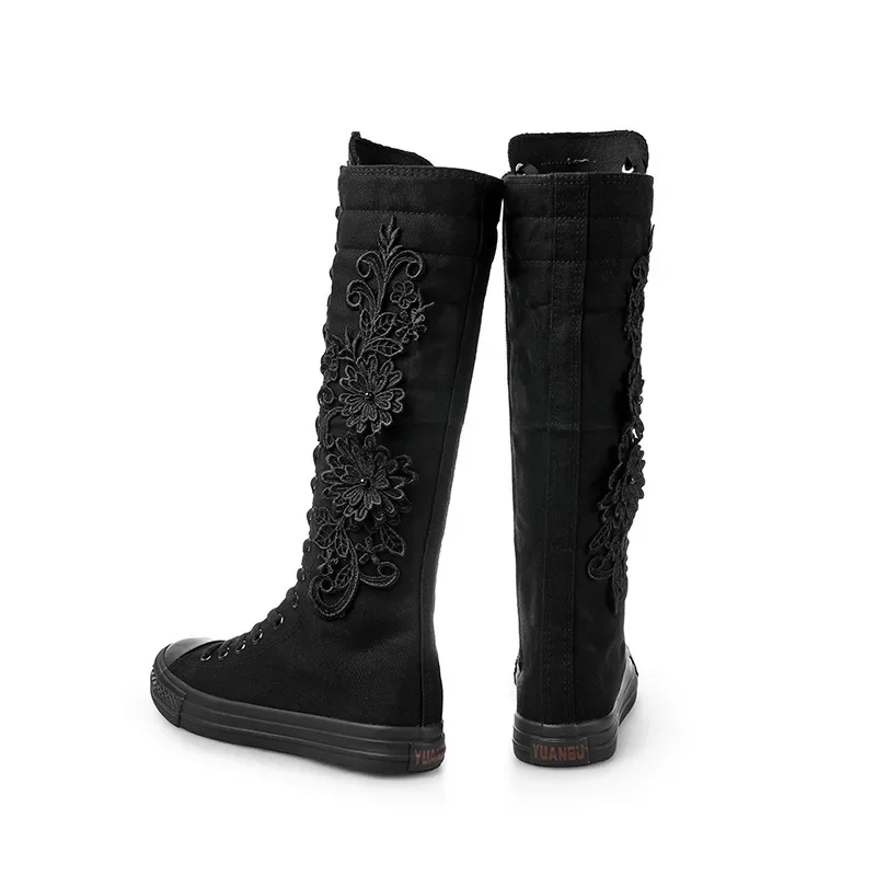 Long Tube Casual Women Shoes Spring Summer New Lace High Tube Canvas Shoes Trend Short Tube Women Boots All-match Student Shoes