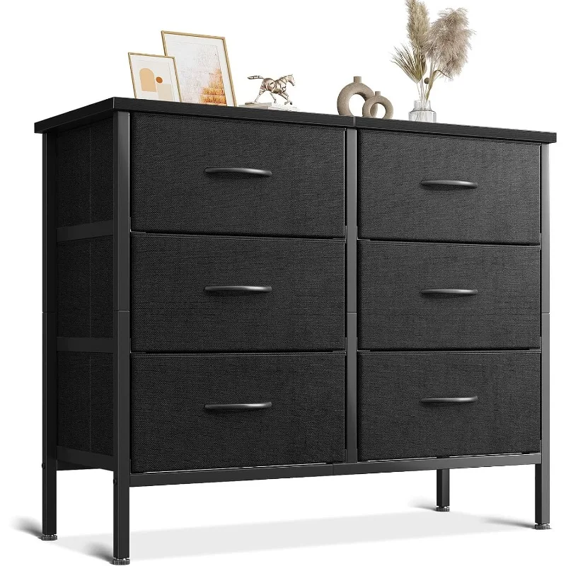 Dresser for Bedroom Dresser TV Stand with 6 Storage Drawers, Small Fabric Dresser Chest of Drawers for Closet