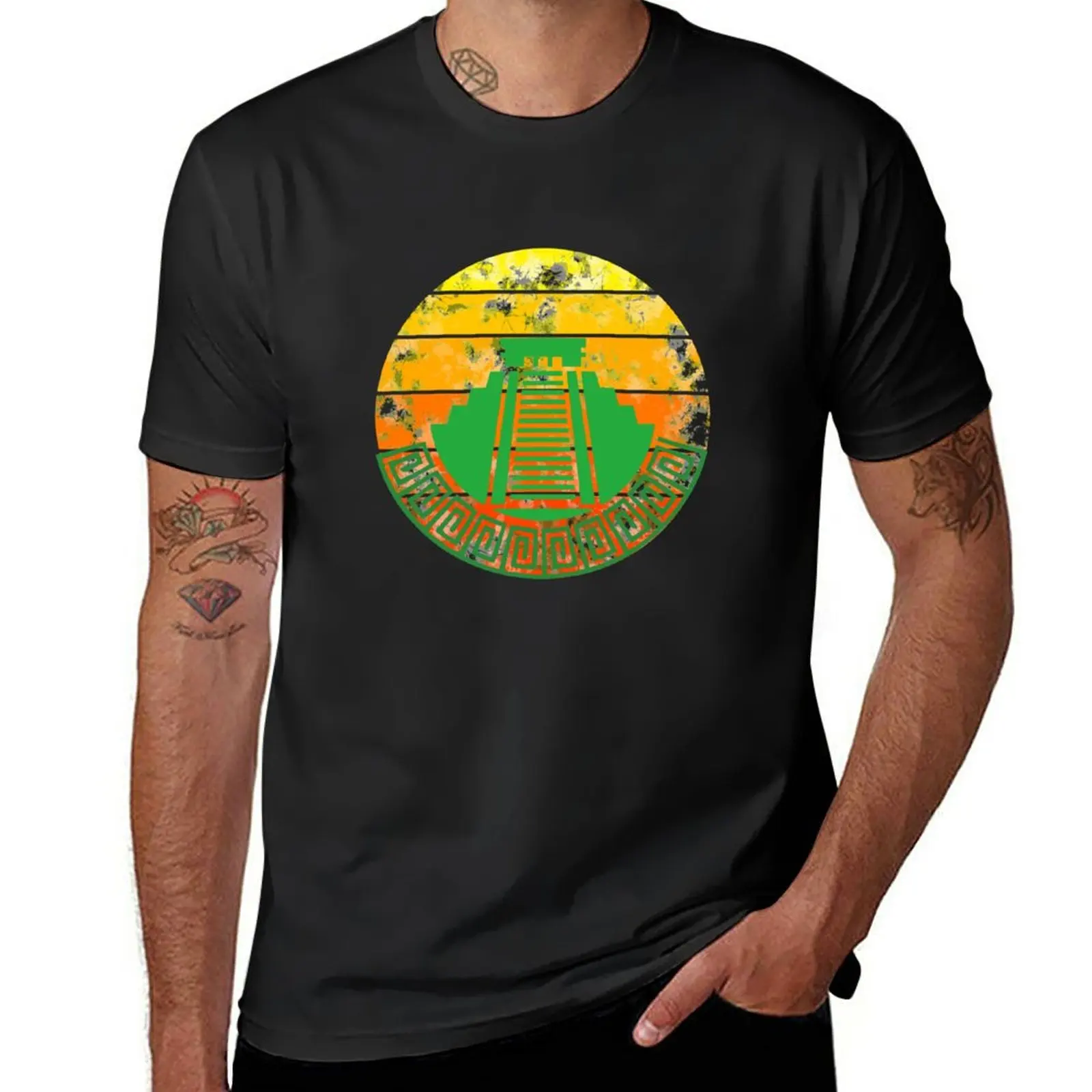 

New Maya temple sunset T-Shirt tops vintage clothes t shirt men