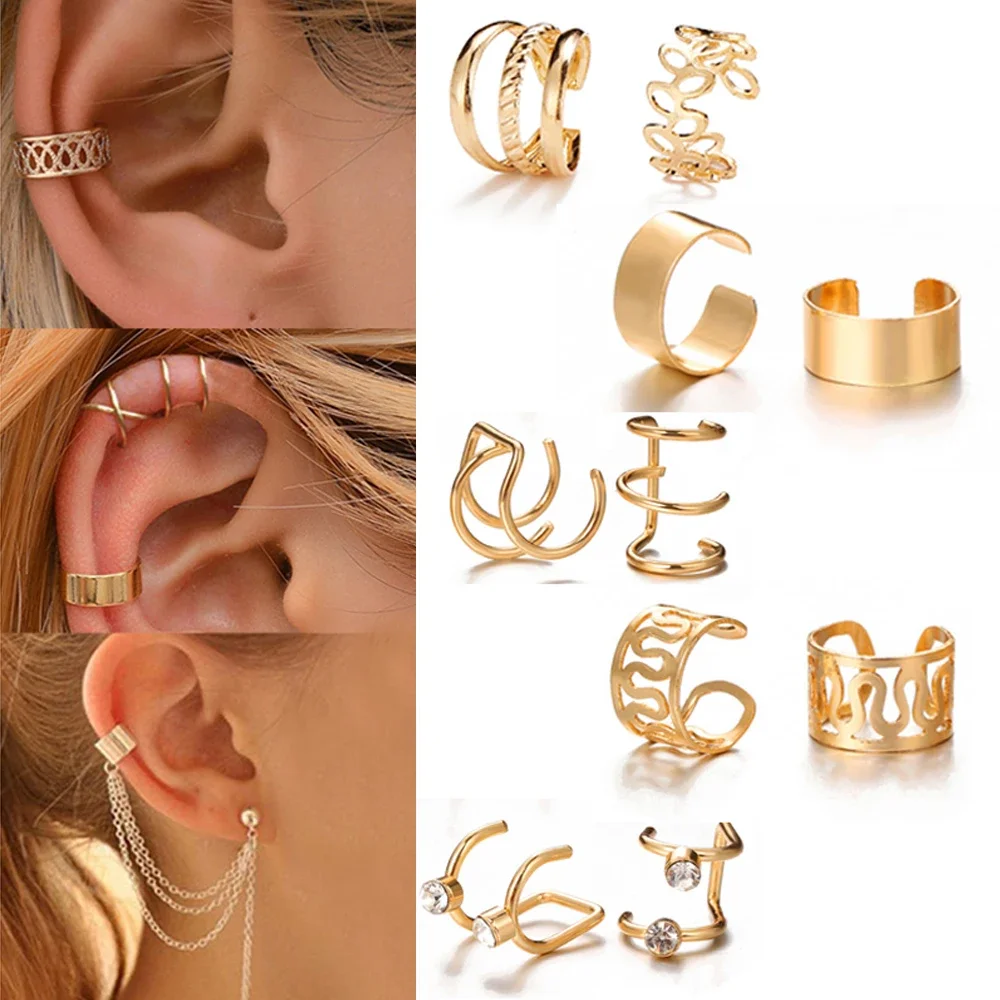 LATS-pendientes de Clip de hojas de Color plateado para hombre y mujer, aretes creativos simples C, sin perforación, conjunto de joyería de tendencia, regalo