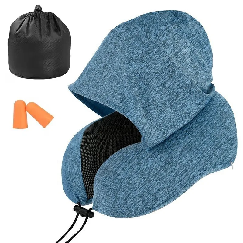 

Дорожная подушка с капюшоном из пены с эффектом памяти, U-образная подушка на шнурке, дышащая подушка для шеи для самолета, автомобиля, длительных полетов, дорожных поездок