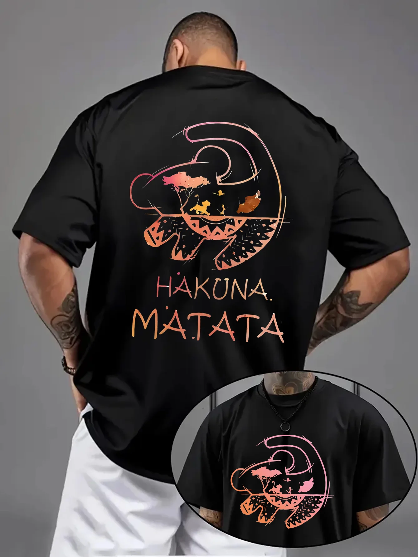 

Мужская футболка Disney Hakuna Matata, повседневная одежда для отдыха и тематических занятий, унисекс, хлопковая уличная одежда большого размера с короткими рукавами