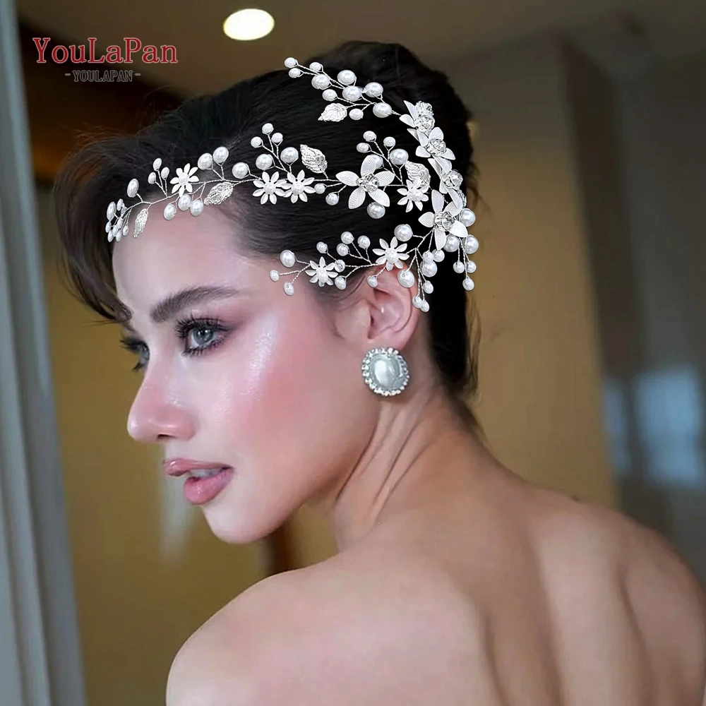 

YouLaPan Bridal Wedding Alloy Flower Headband Pearl Hair Jewelry Banquet Party Hair Accessories Women Headwear Halloween HP926