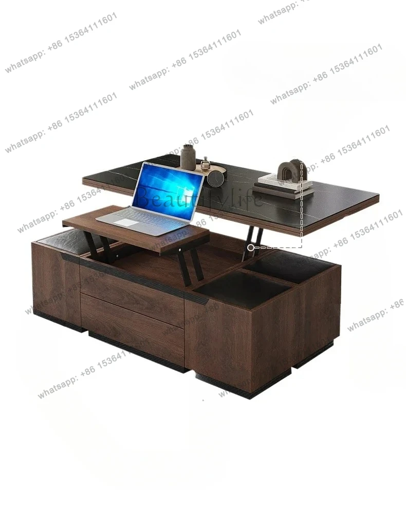 

Nordic medieval style solid wood coffee table small apartment folding lifting coffee table