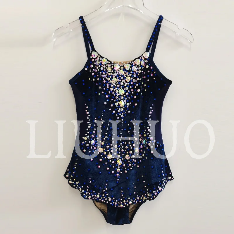 LIUHUO Marineblaues Trikot für rhythmische Gymnastik, ärmellos, wettbewerbsfähige Cheerleading-Performance für Kinder BD8157