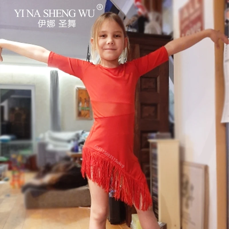 1pc Kinder Mädchen Latin Dance Kleid Schwarz Fringe Latin Dance Kleidung Salsa Kostüm Schwarz Rot Ballsaal Tango Tanz Kleider