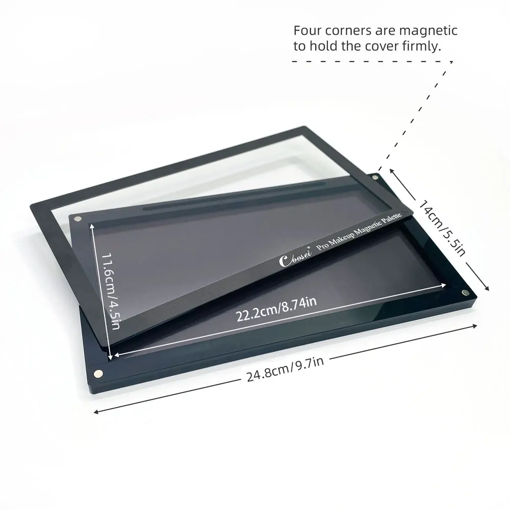 Coosei Clear Lid Stackable Empty Magnetic Eyeshadow Palette Waterproof High-Gloss Eye Shadow Makeup Pallet 9.36*5.5'