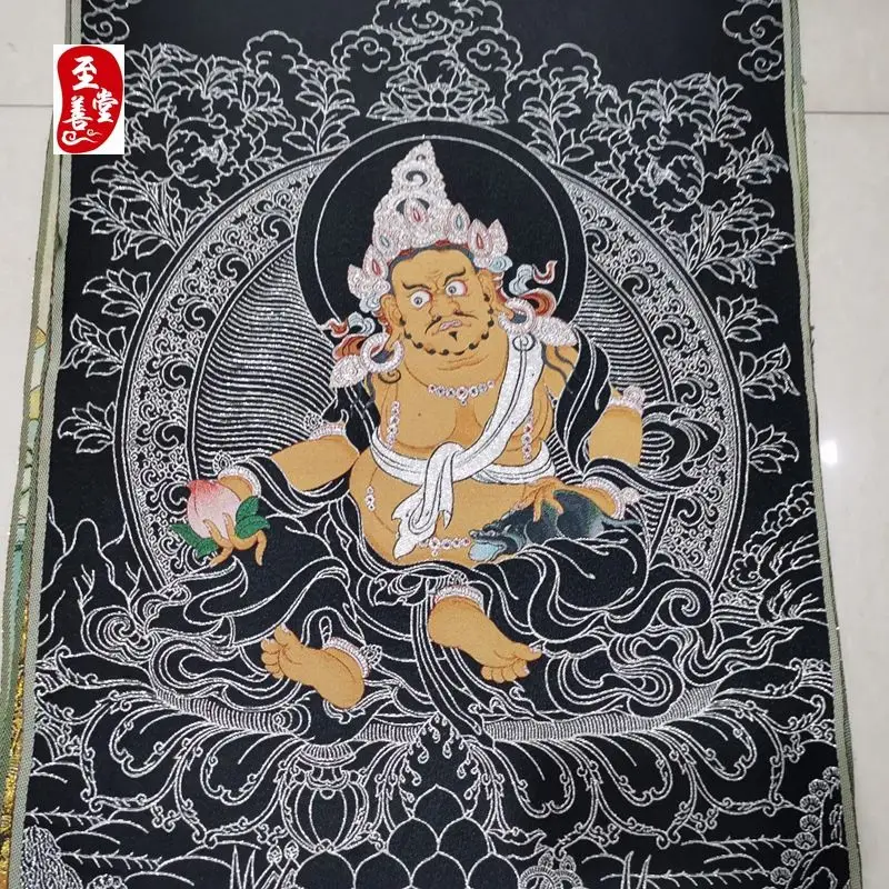 Tibet Tibetan Cloth Silk Black vajra buddha Thangka Tangka Embroidery Painting