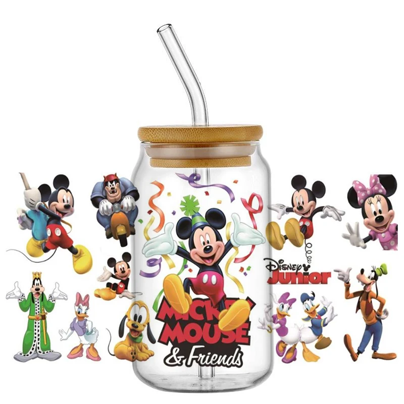 New Arrival Miniso Disney Mickey UV DTF Cup Wrap Transfer Stickers Selfadhsive Washable Custom MUG DIY Logo For 16OZ Libbey Can