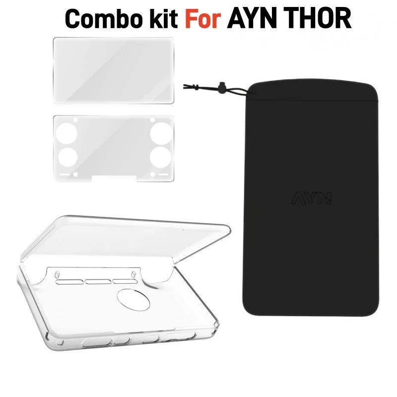 Pacote de Acessórios para Console de Jogos AYN THOR: Grip Ergonômico em TPU + Estojo de Transporte à Prova de Choque + Protetor de Tela de Vidro Temperado HD 4 em 1